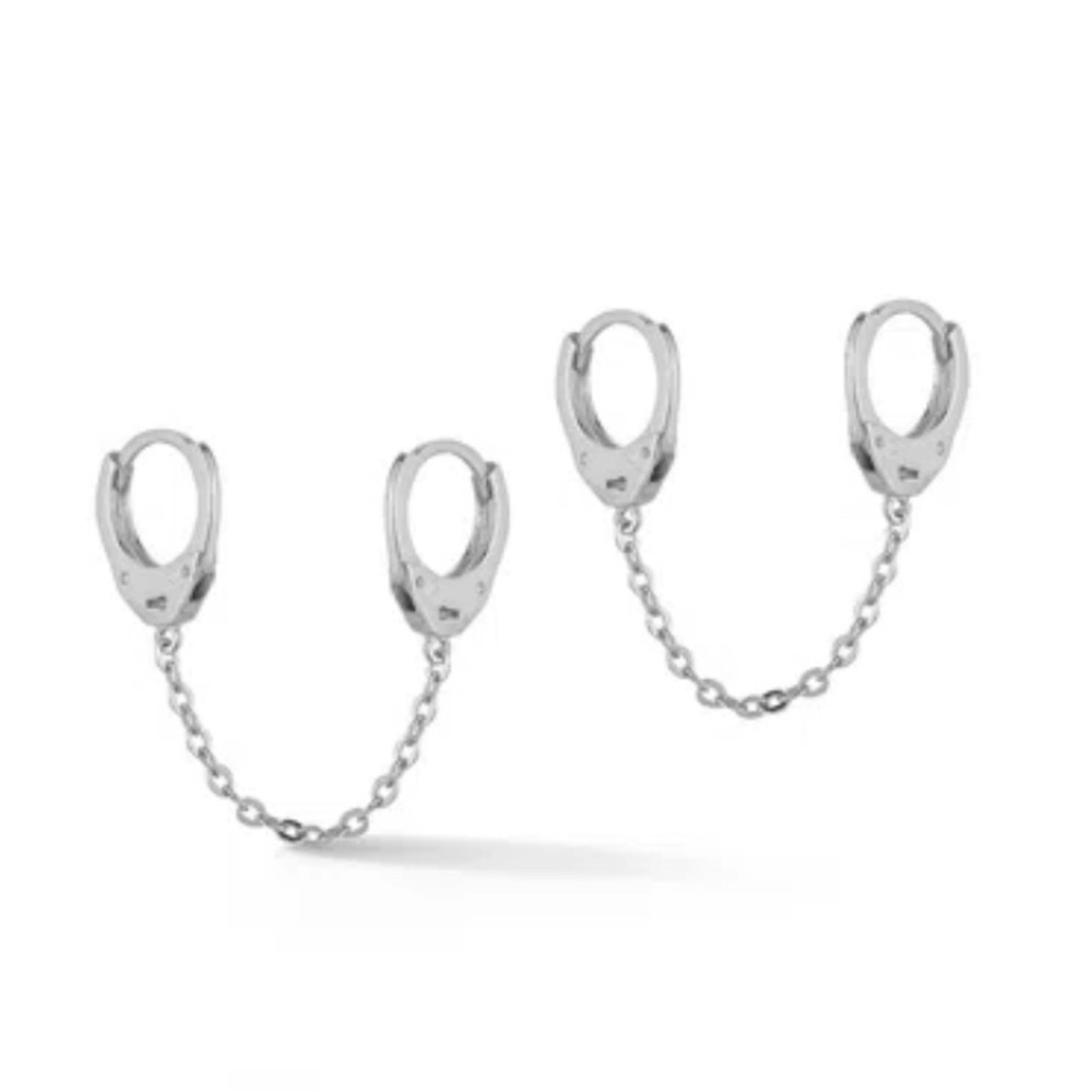Glaze Jewelry Rhodium Plated Double Piercing Handcuff Earrings NEW